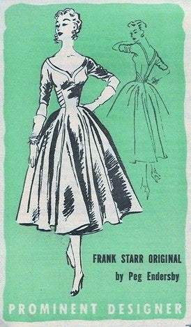 1950s BREATHTAKING Evening Cocktail Party Dress Pattern PROMINENT DESIGNER 879 Low Shaped V Necklines, Off Shoulders Fitted Bodice Pin Tuck Sides, Bust 32 Vintage Sewing Pattern
