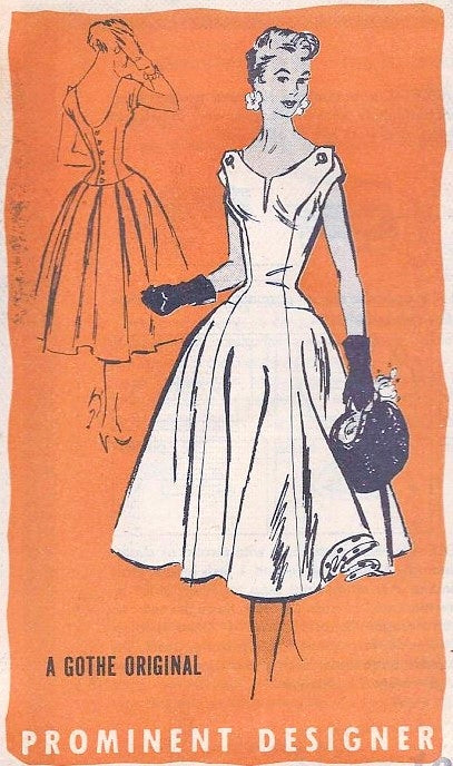 1950s BEAUTIFUL Evening Party Dress Pattern PROMINENT Designer M220 Gothe Original Flattering Princess Seams Dress and Slip Bust 30 Vintage Sewing Pattern FACTORY FOLDED