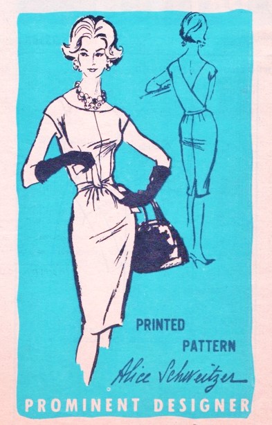 1960s Slim Wrap n Tie Surplice Low Back Sheath Dress Pattern PROMINENT Designer 339 Cocktail Evening Dress Bust 36 Vintage Sewing Pattern FF