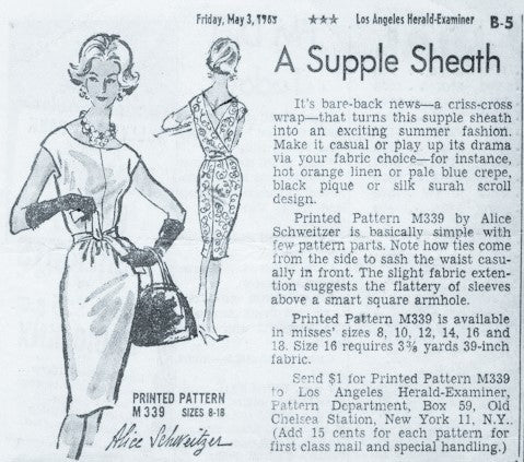 1960s Slim Wrap n Tie Surplice Low Back Sheath Dress Pattern PROMINENT Designer 339 Cocktail Evening Dress Bust 36 Vintage Sewing Pattern FF