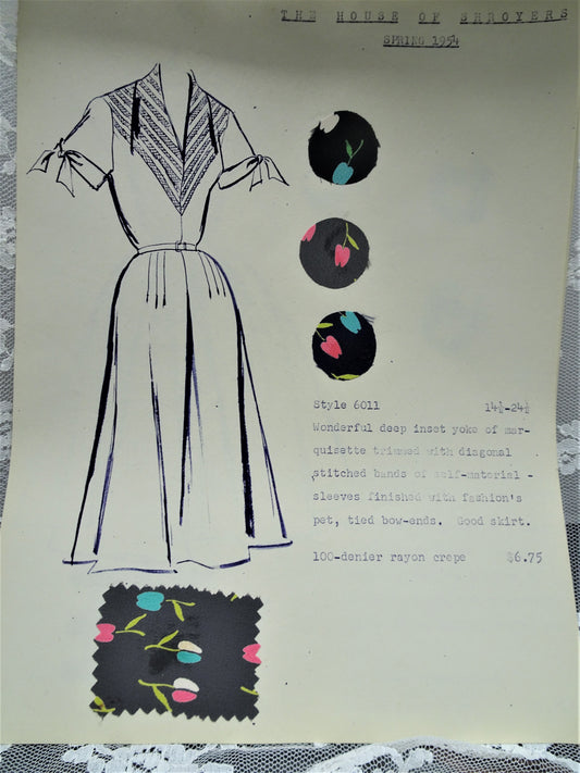 1950s Vintage SALESMAN SAMPLE Dress Sketch Print and Fabric Swatches Perfect To Frame Sewing Room Inspiration For Dress or Fabric Designer,Fashion Interest, Gift