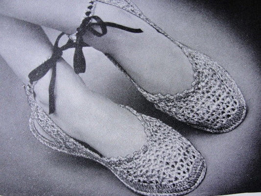 INSTANT PDF Vintage Crochet Pattern 1940s Shoes Ballet Flats Slippers Crocheted Sandal Perfect For Beach Summer
