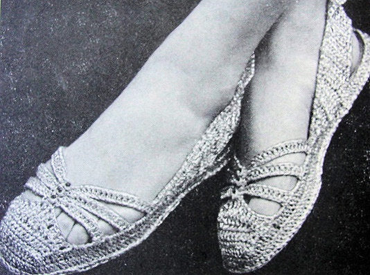 INSTANT PDF Vintage Crochet Pattern 1940s Shoes Flats Crocheted Sandals Crocheted Pattern Perfect For Beach Summer