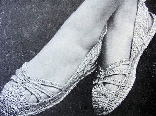 INSTANT PDF Vintage Crochet Pattern 1940s Shoes Flats Crocheted Sandals Crocheted Pattern Perfect For Beach Summer