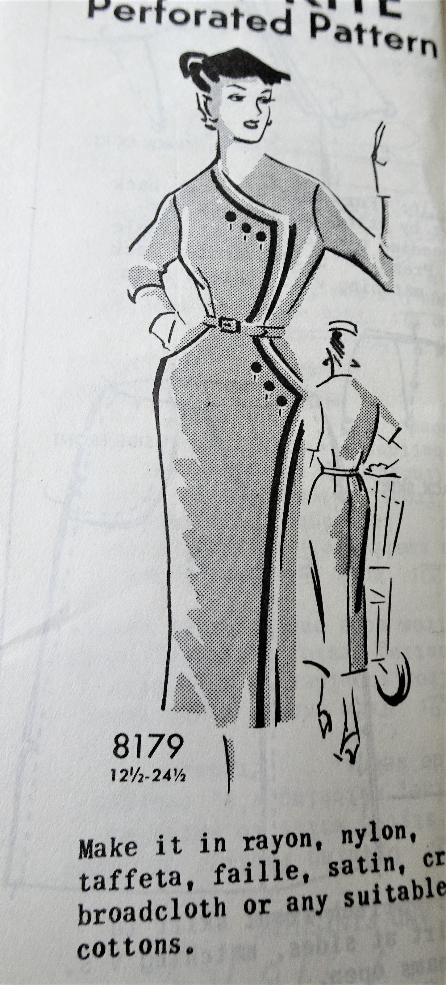 1950s GORGEOUS Slim Dress Pattern SEW RITE 8179 High Fashion Design Day or Cocktail Dress, Bust 39 Vintage Sewing Pattern