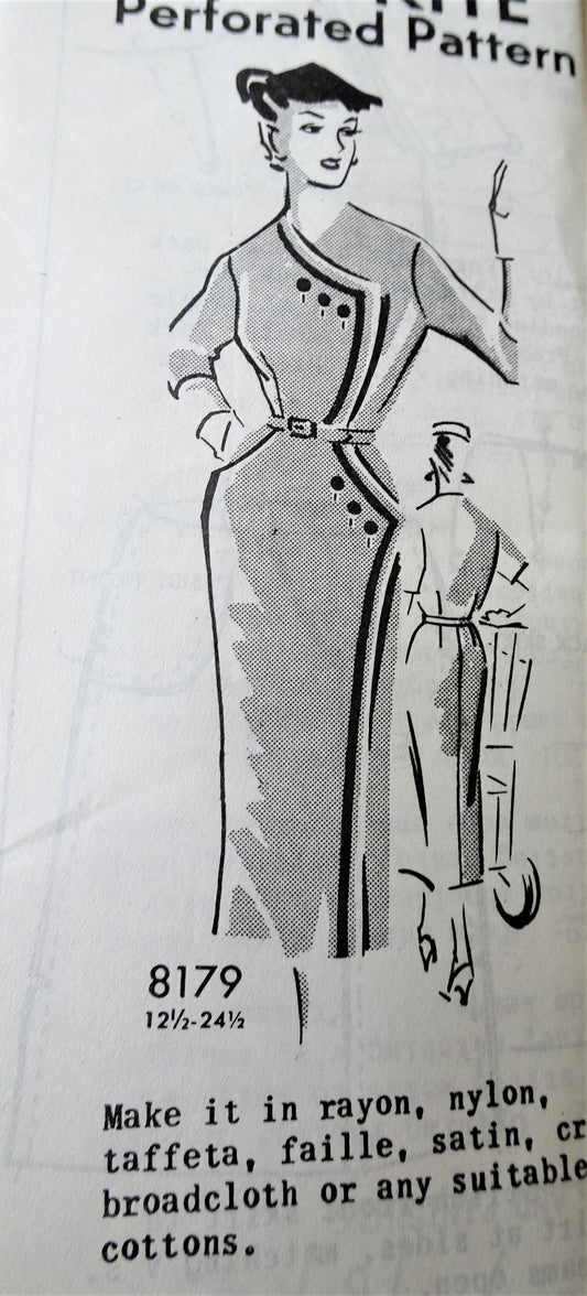 1950s GORGEOUS Slim Dress Pattern SEW RITE 8179 High Fashion Design Day or Cocktail Dress, Bust 39 Vintage Sewing Pattern