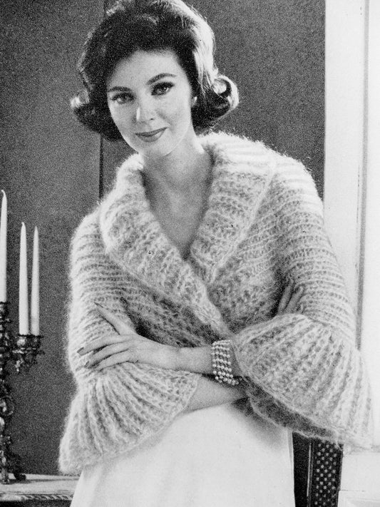 INSTANT PDF PATTERN 1960s Vintage Knitting Pattern Shrug Sweater Jacket Lovely Shawl Collar Bell Sleeves Day or Evening Unique Knit Pattern
