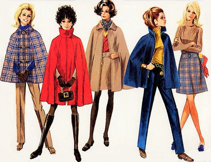 1960s MOD Cape Coat, A Line Skirt and Slim Leg Pants Pattern SIMPLICITY 7866 Fab Styles  Bust 36 Vintage Sewing Pattern