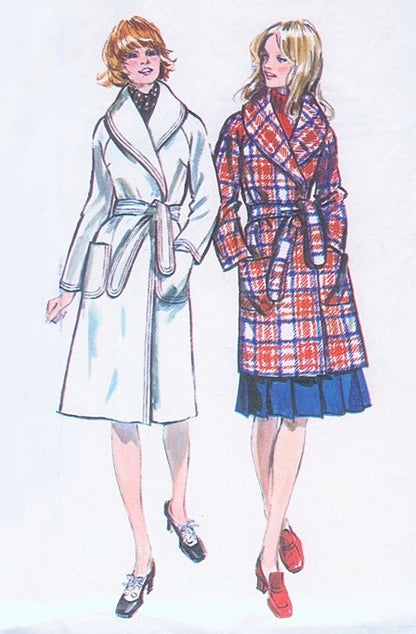 1970s Classic Wrap Coat Pattern Simplicity 9815 Stylish Coat In Regular or Three Quarter Length Vintage Sewing Pattern FACTORY FOLDED