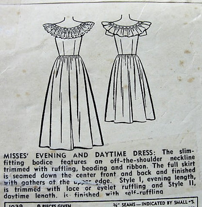 1940s BEAUTIFUL Evening Party Dress Pattern SIMPLICITY 1039 Figure Flattering Design Bust 36 Vintage Sewing Pattern FACTORY FOLDED