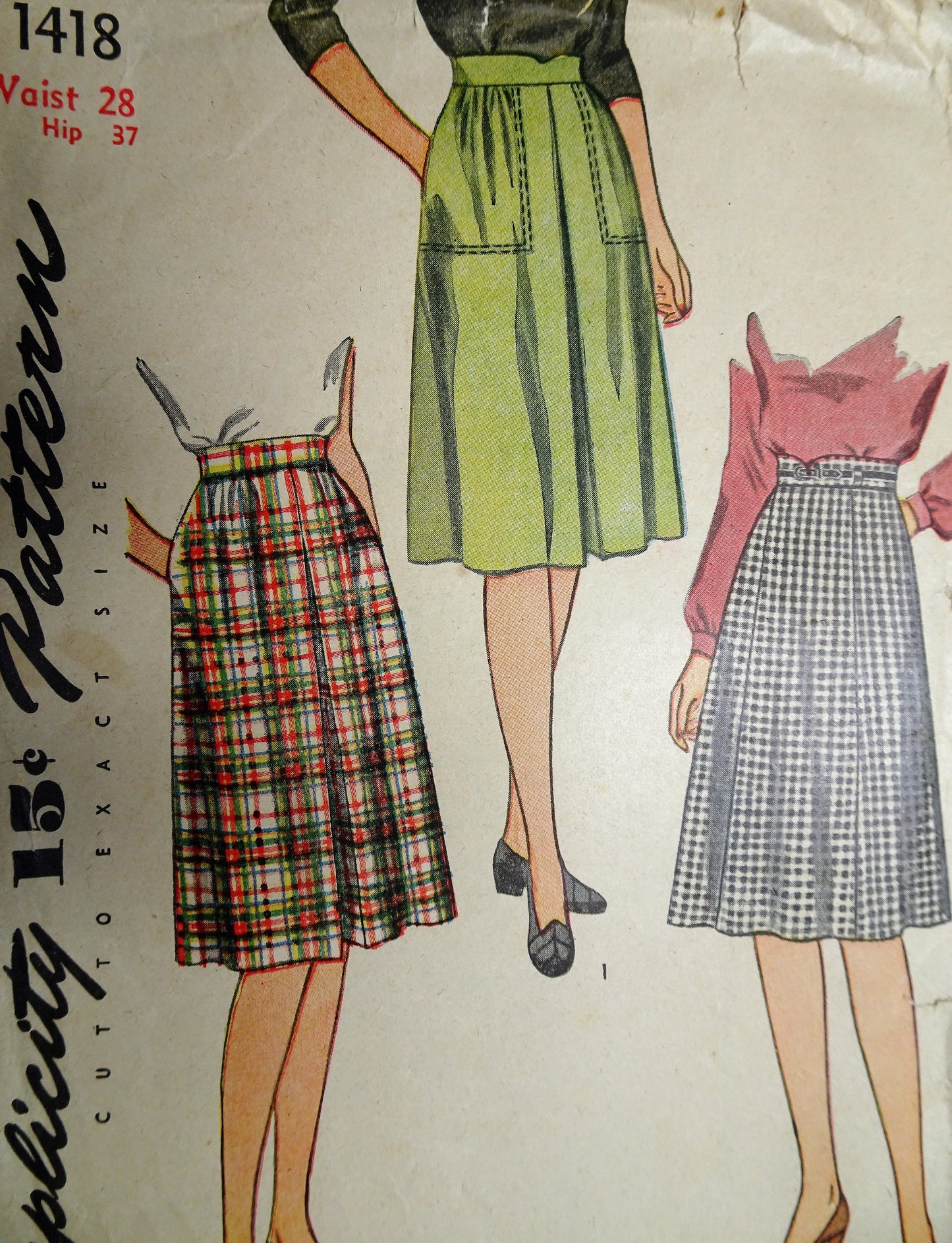 1940s Skirt Pattern SIMPLICITY 1418 Three Stylish Versions Waist 28 Vintage Sewing Pattern