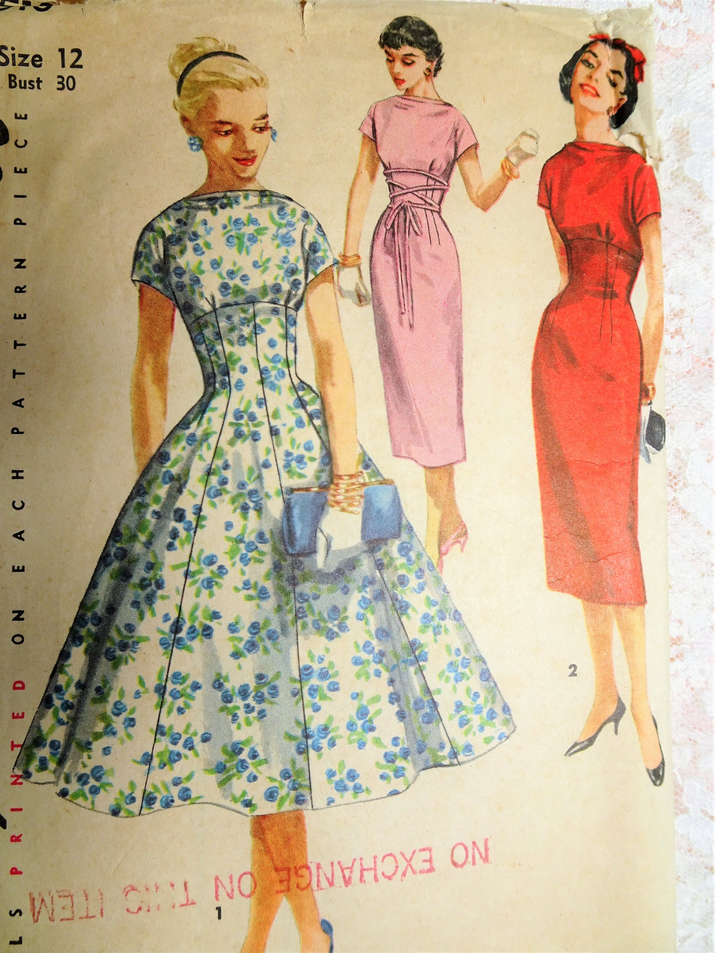 1950s BEAUTIFUL Cocktail Party Evening Dress Pattern SIMPLICITY 1510 Full or Slim 3 Lovely Styles,Empire Waist Cowl Bateau Neckline Bust 30 Vintage Sewing Pattern