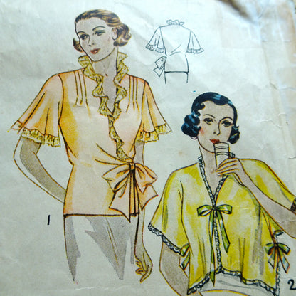 GORGEOUS  1930s Art Deco Set of Bed Jackets Pattern  Simplicity 1559 Three Glamorous Styles , Bust 32-34, Vintage Sewing Pattern