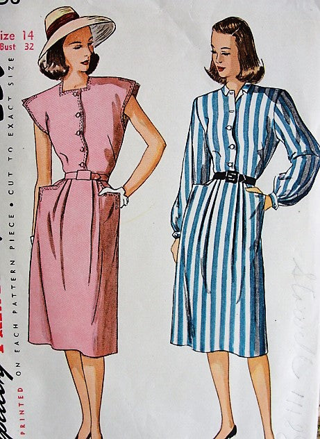 1940s Vintage BREEZY Button Up Dress in Two Styles Simplicity 1658 Bust 32 Sewing Pattern