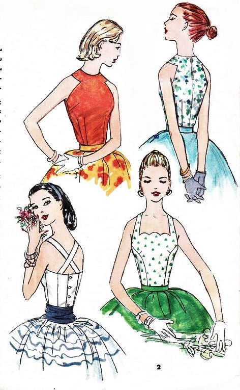 1950s STUNNING Set of Blouses Pattern SIMPLICITY 1661 Two Daytime or Evening  Styles Cut In Shaped Arms or Scalloped Neckline Criss Cross Back Tops  Bust 32 Vintage Sewing Pattern