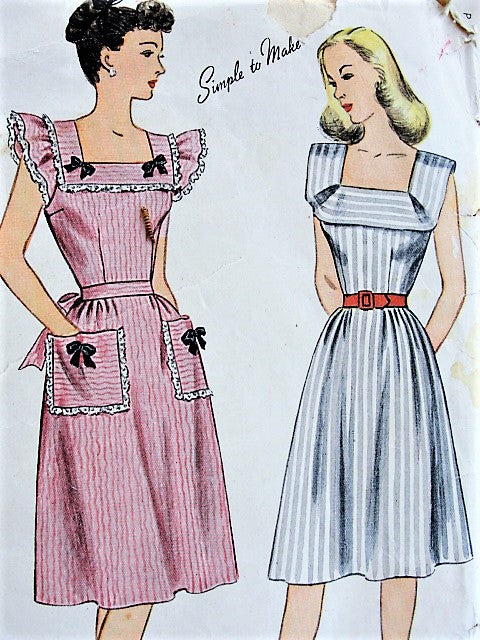 1940s WW II CUTE Summer Dress Pattern SIMPLICITY 1663 Two Pretty Styles Bust 34 Vintage Sewing Pattern