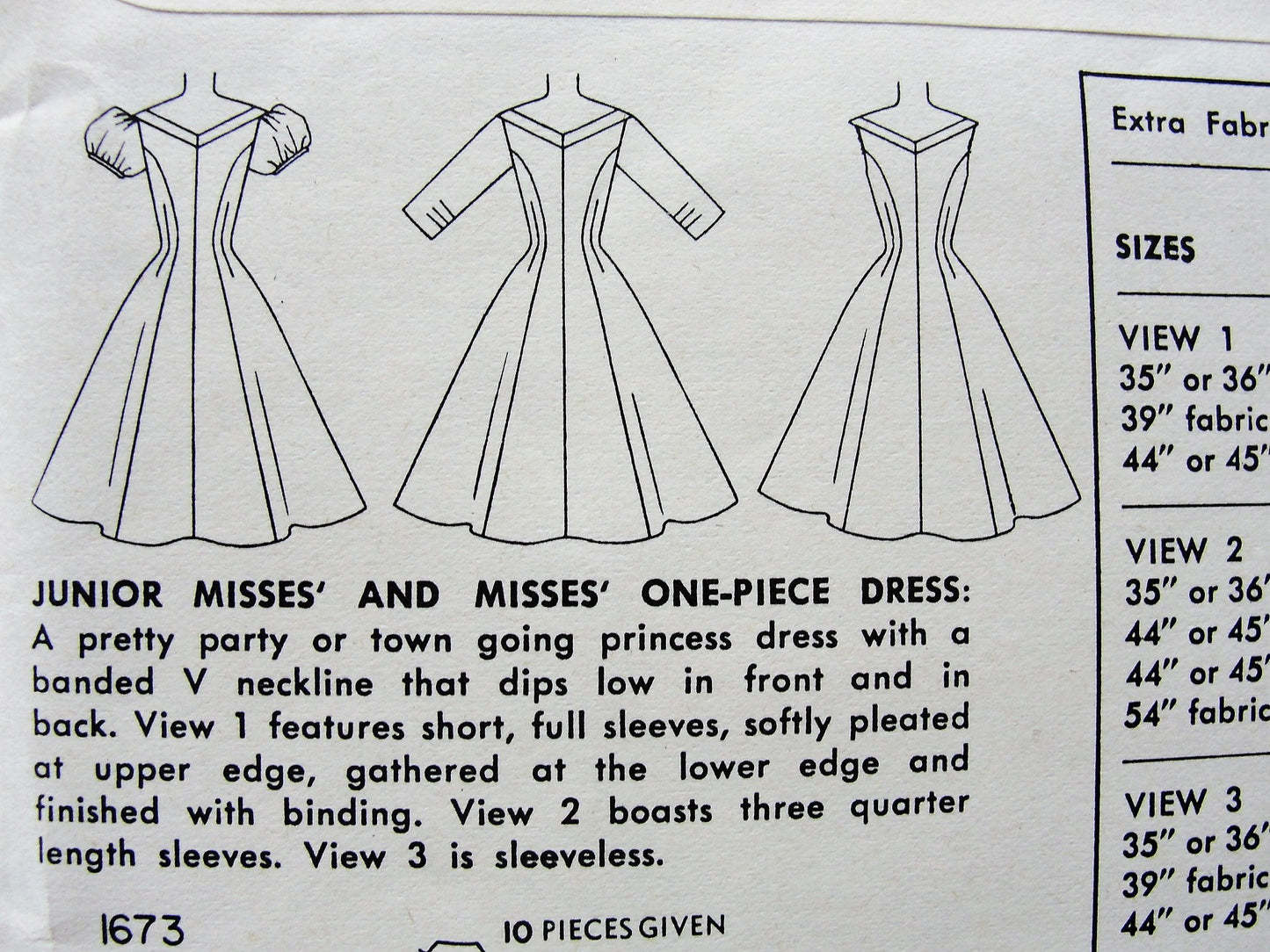 1950s LOVELY Party Dress Pattern SIMPLICITY 1673 Princess Style Figure Flattering Cocktail Evening Dress V BNecklines, 3 Style Versions Bust 32 Vintage Sewing Pattern