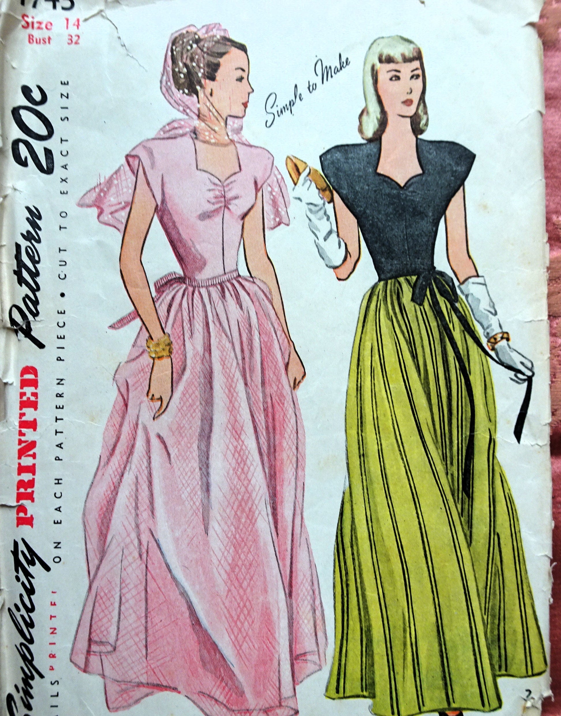 1940s Evening Gown Party Dress Pattern SIMPLICITY 1743 Flattering Swee – So Vintage Patterns