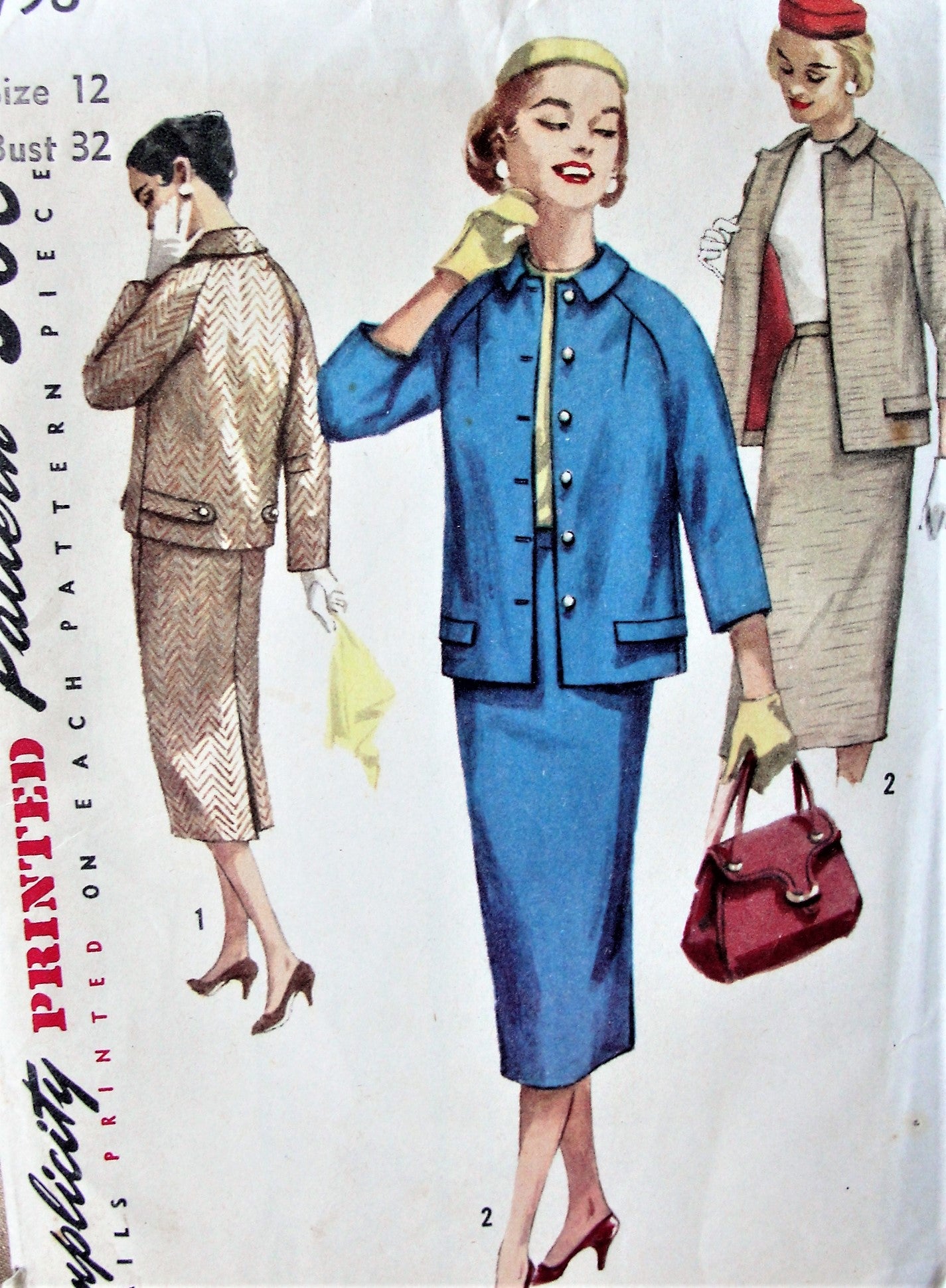 1950s STYLISH Suit Pattern SIMPLICITY 1798 Casual Raglan Sleeve Jacket and Slim Skirt Suit Bust 33 Vintage Sewing Pattern FACTORY FOLDED