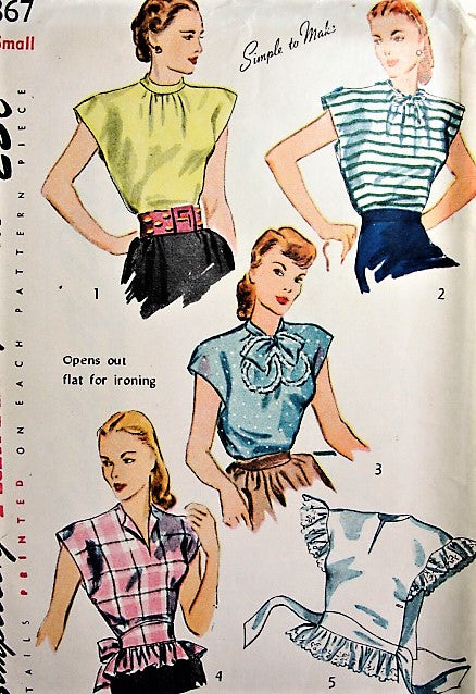 1940s EASY Wrap n Tie Blouse Pattern SIMPLICITY 1867 Five Versions Simple To Make Size Small Vintage Sewing Pattern FACTORY FOLDED