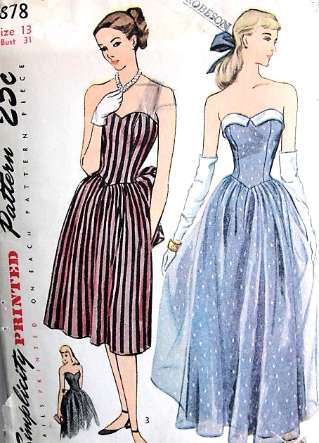 1940s BEAUTIFUL Strapless Dreamy Party Prom Evening Dress Pattern SIMP – So Vintage Patterns