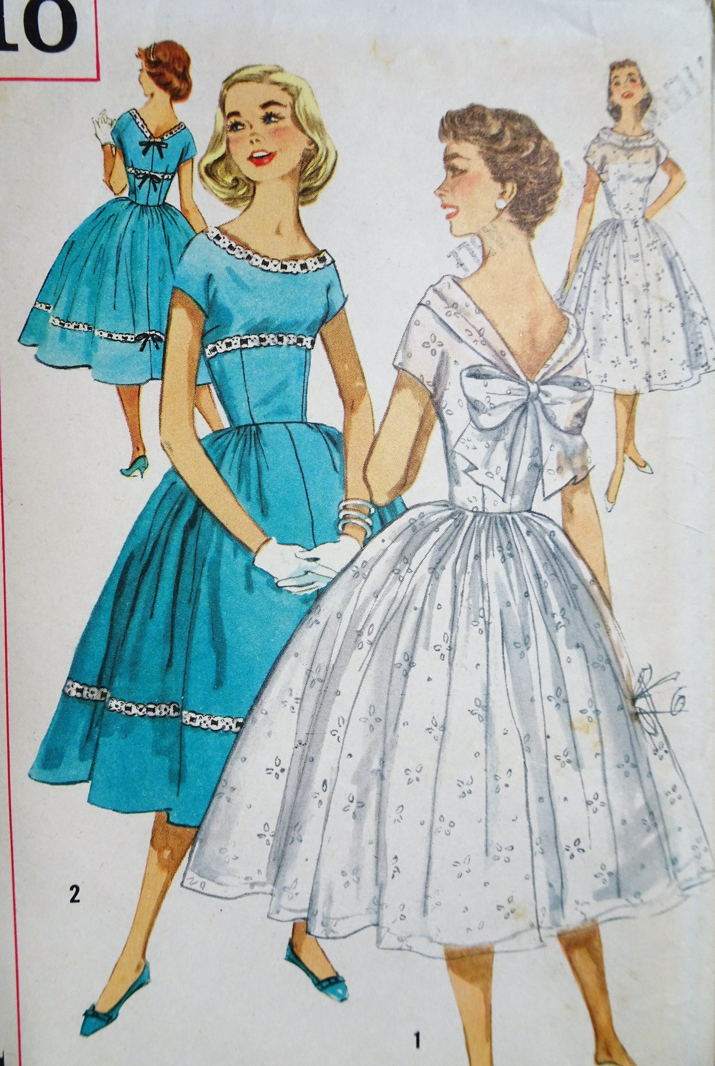 1950s PRETTY Party Prom Cocktail Dress Pattern SIMPLICITY 1910 Special Occasion Full Skirt Dress Fitted Midriff, V Back, Bust 32 Vintage Sewing Pattern