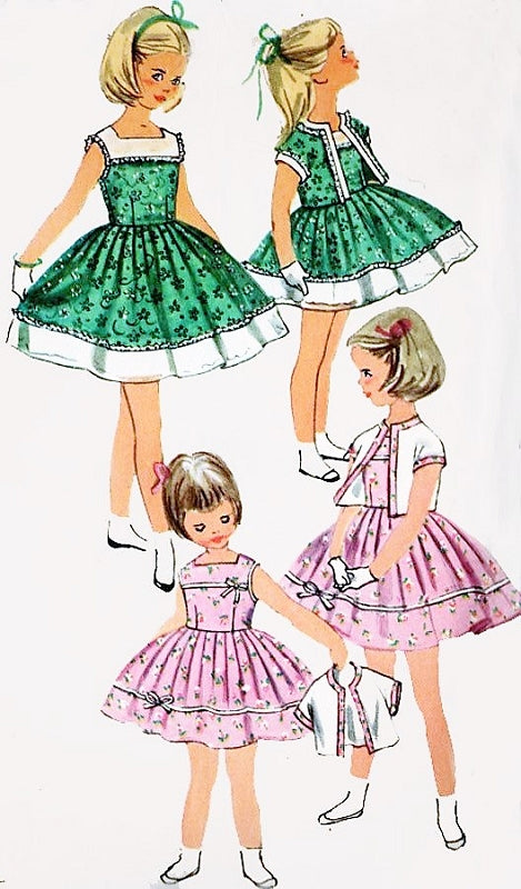 1950s ADORABLE Little Girls Party and Bolero Jacket Dress Pattern SIMPLICITY 1978 Two Sweet Toddler Styles Size 2 Childrens Vintage Sewing Pattern