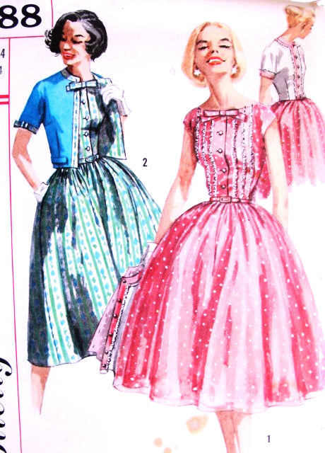 1950s Pretty Rockabilly Dress and Jacket Pattern SIMPLICITY 1988 Bust 34 Vintage Sewing Pattern FACTORY FOLDED