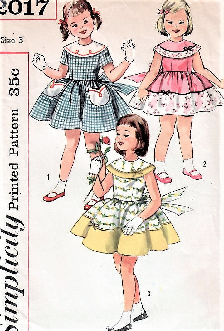 1950s SWEET Little Girls Party Dress Pattern SIMPLICITY 2017 Three Very Pretty Styles Size 5 Vintage Childrens Sewing Pattern