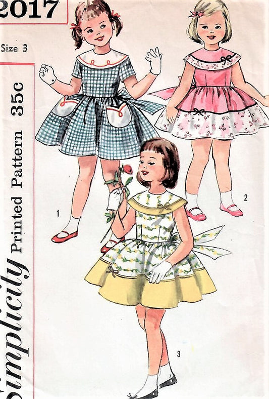 1950s SWEET Little Girls Party Dress Pattern SIMPLICITY 2017 Three Very Pretty Styles Size 5 Vintage Childrens Sewing Pattern