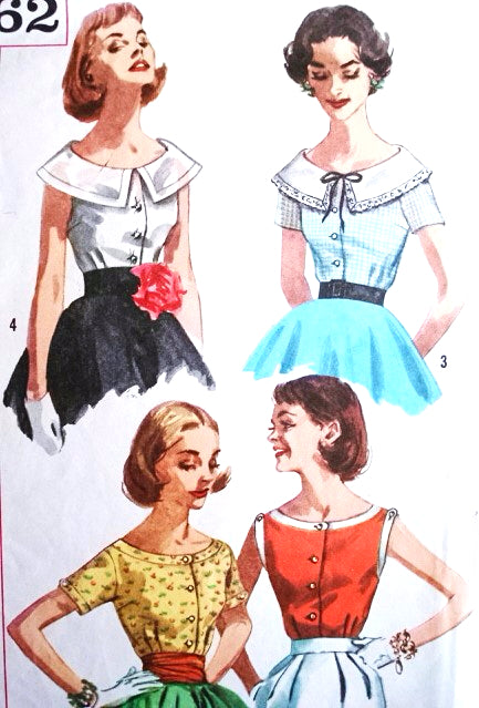 1950s ROCKABILLY Blouse Pattern SIMPLICITY 2062 Four Lovely Styles Bust 32 or 34 Vintage Sewing Pattern