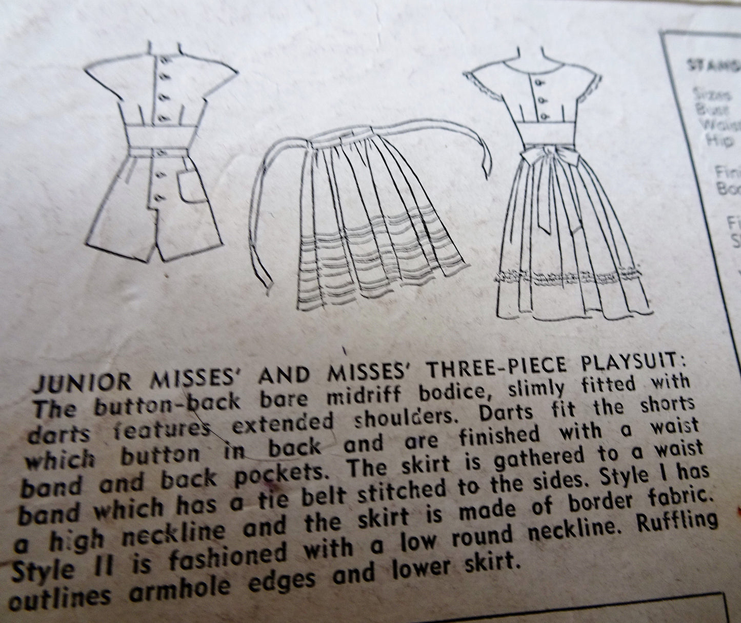 1940s FAB Playsuit Beachwear Pattern SIMPLICITY 2120 Cute Midriff Top, High Waist Shorts and Wrap Skirt Bust 32  Vintage Sewing Pattern