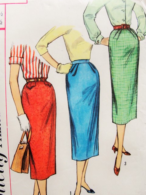 1950s One Yard Slim Skirts Pattern SIMPLICITY 2191 Three Styles Classic 50s Wiggle Skirt  Vintage Sewing Pattern