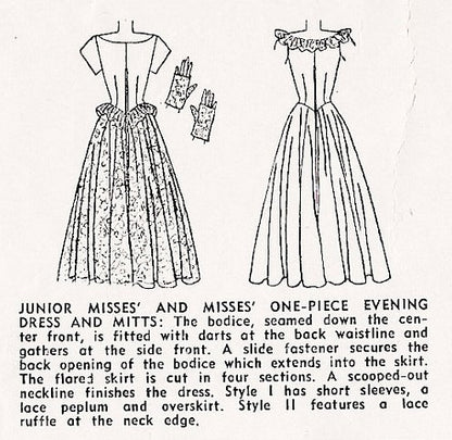 1940s Dreamy Evening Gown Pattern Simplicity 2227 Lovely Lace Overskirt Peplum Option and Fingerless Gloves Flattering Design Bust 31 Vintage Sewing Pattern FACTORY FOLDED