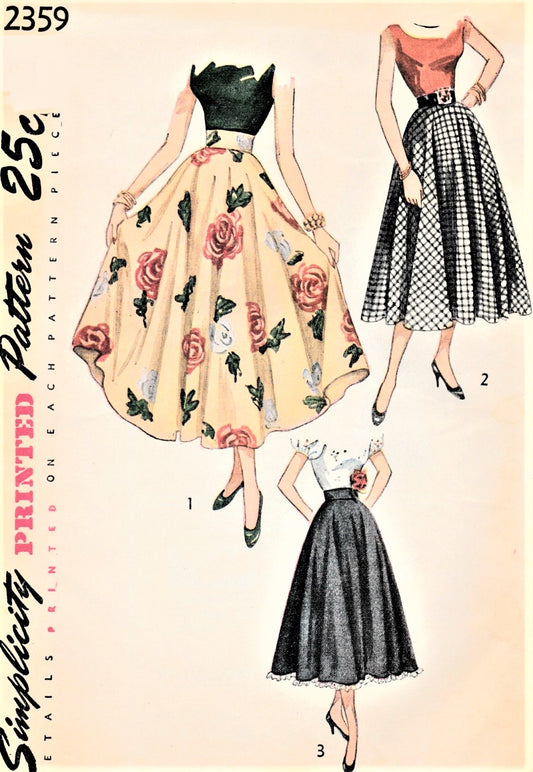 1940s BEAUTIFUL Skirt Pattern SIMPLICITY 2359 Ballerina or Daytime Length Circle Skirt Figure Flattery Waist 24 Vintage Sewing Pattern