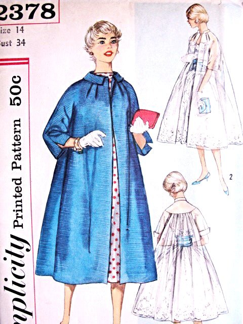 1950s BEAUTIFUL Swing Coat Day or Evening Pattern SIMPLICITY 2378 Flattering Full Back Bust 32 Vintage Sewing Pattern