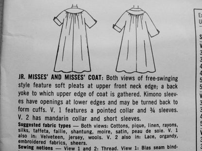1950s BEAUTIFUL Swing Coat Day or Evening Pattern SIMPLICITY 2378 Flattering Full Back Bust 32 Vintage Sewing Pattern