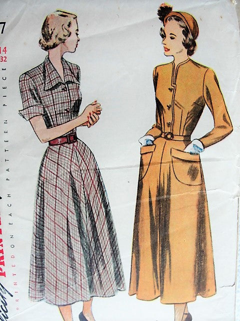 Vintage 1940s CLASSIC Shirtwaist Dress Pattern SIMPLICITY 2617 Two Design Versions Bust 32 Vintage Sewing Pattern