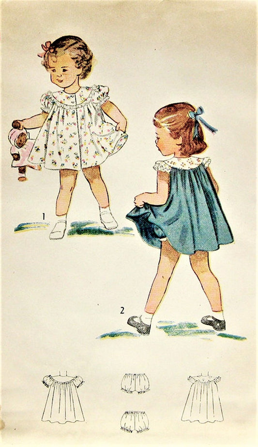 1940s ADORABLE Little Girls Dress Pattern SIMPLICITY 2823 Toddlers Puff Sleeve Dress Size 2 Childrens Vintage Sewing Pattern