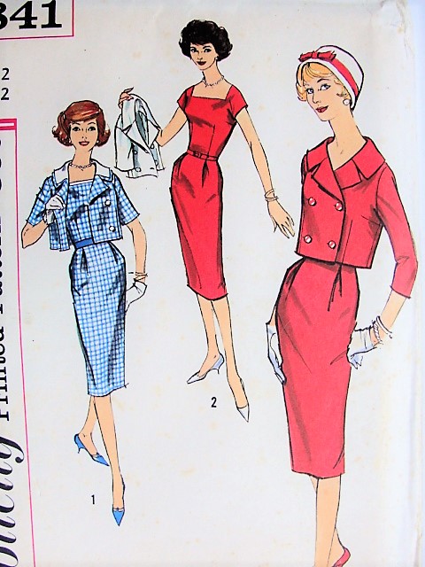 1950s STYLISH Dress and Jacket with Detachable Collar Simplicity 2841 Bust 32 Vintage Sewing Pattern