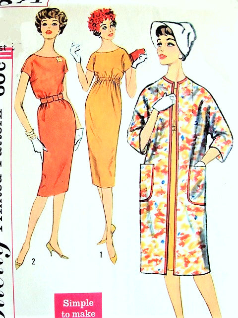 1950s STYLISH  Slim Day or Party Dress and Straight Coat Pattern SIMPLICITY 2871 Simple To Make Two Styles Bust 32 Vintage Sewing Pattern