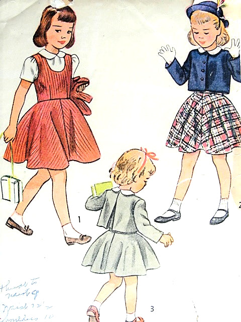 1940s SWEET Little Girls Blouse, Jumper and Bolero Jacket Pattern SIMPLICITY 2948 Adorable Styles Size 2  Vintage Childrens Sewing Pattern