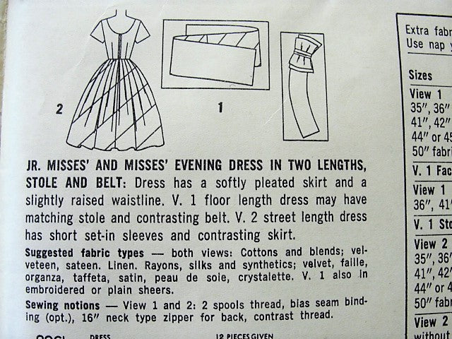1960s BEAUTIFUL Evening Gown or Cocktail Party Dress and Stole Pattern SIMPLICITY 2961 Dreamy Design Bust 34 Vintage Sewing Pattern