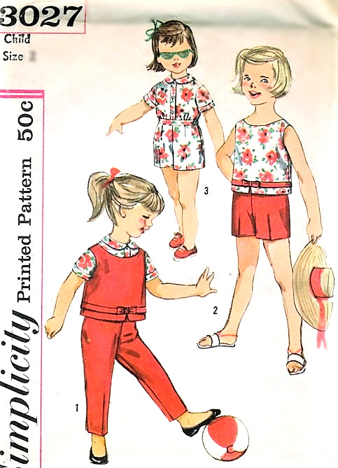 1960s CUTE Toddlers Top,Blouse,Shorts or pants Pattern SIMPLICITY 3027 Sweet Childerns Size 1 Vintage Sewing Pattern