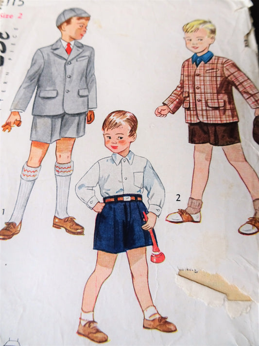 CUTE 1940s Little Boy's Suit and Cap Pattern SIMPLICITY 3115 Adorable Dick and Jane Style Short Pants Suit, Toddler Size 2 Vintage Childrens Sewing Pattern