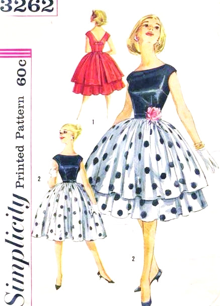 1960s BEAUTIFUL Evening Party Cocktail Dress and Overskirt Pattern SIMPLICITY 3262 Bateau Neckline V Back Full Skirt Dress Size 11 Vintage Sewing Pattern