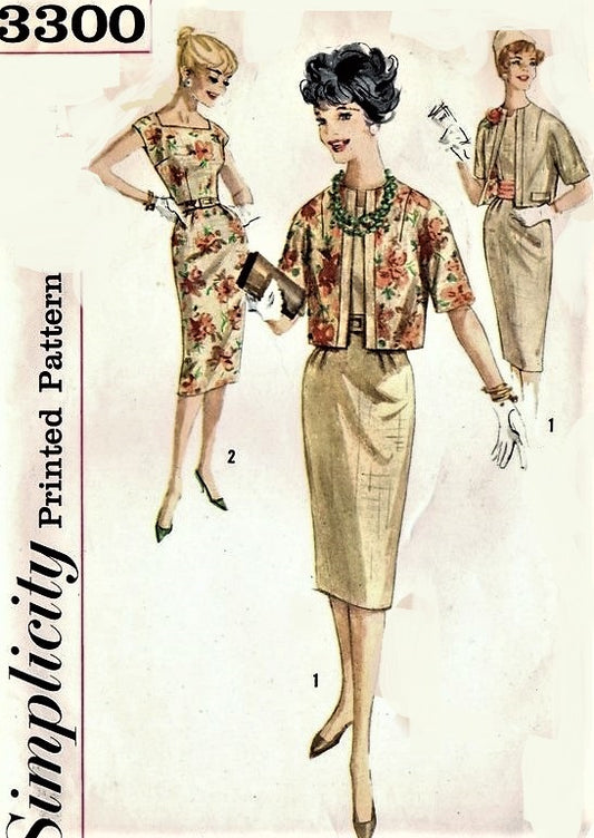 1960s STYLISH Slim Dress and Reversible Jacket Pattern SIMPLICITY 3300 Daytime or After 5 Sheath Dress and Short Jacket Bust 38 Vintage Sewing Pattern