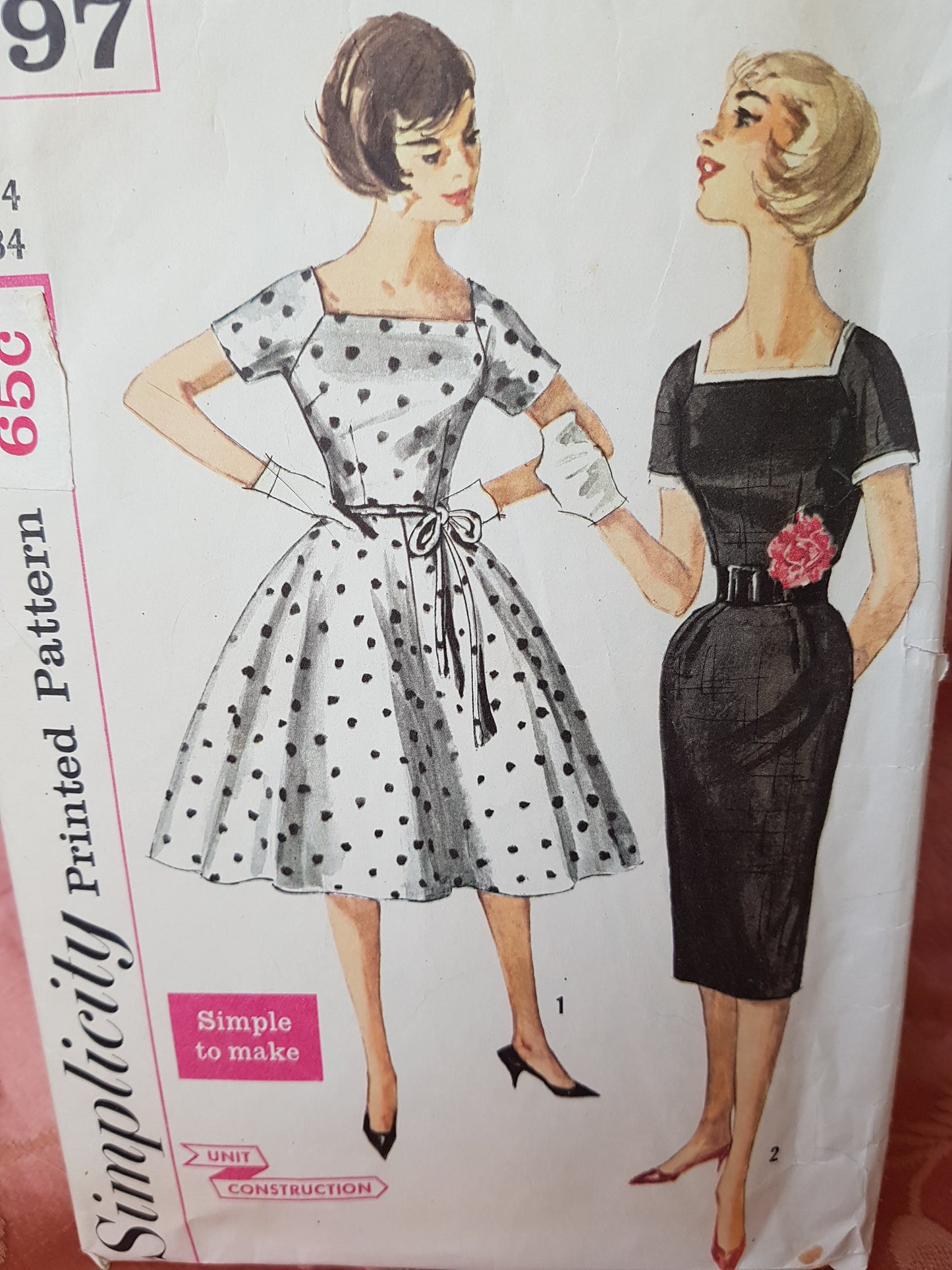 Early 1960s LOVELY Slim or Full Skirt Dress Pattern SIMPLICITY 3397 Day or Party Dress Bust 34, Simple To Make Vintage Sewing Pattern