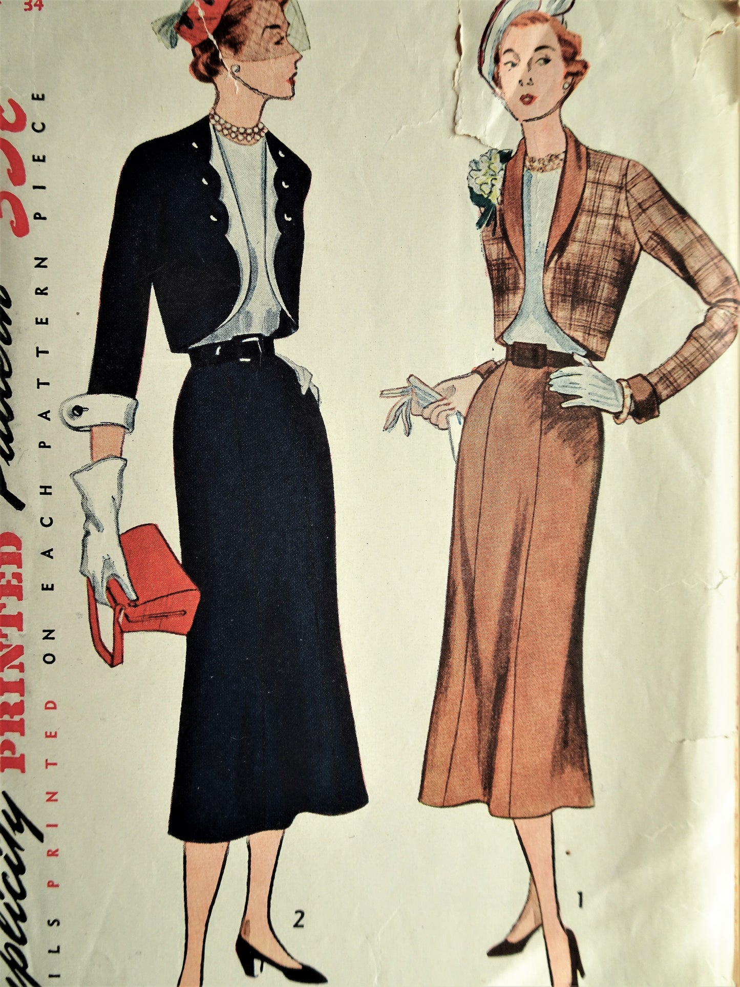 1950s CLASSY Bolero Suit Pattern SIMPLICITY 3445 Lovely Suit With Detachable Button Trim and Cuffs, Bust 34 Vintage Sewing Pattern