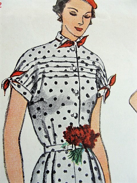 1950s PERKY Slim Dress Pattern SIMPLICITY 3456 Detachable Collar and Cuffs Bust 32 Vintage Sewing Pattern FACTORY FOLDED